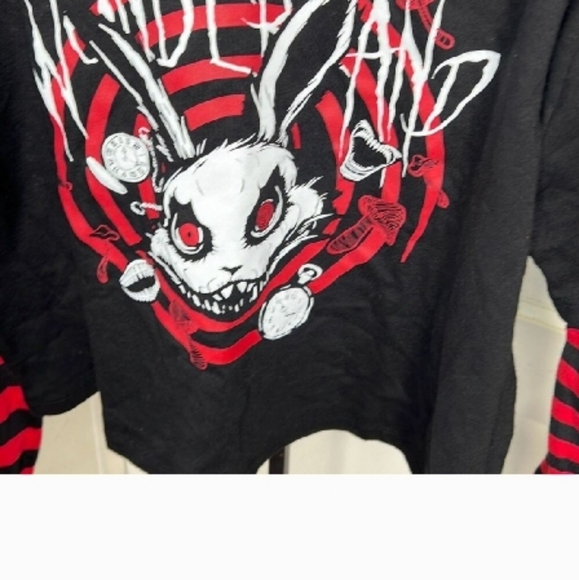 Wonderland Twisted Rabbit Black and Red Long Sleeve Tee - Picture 3 of 5